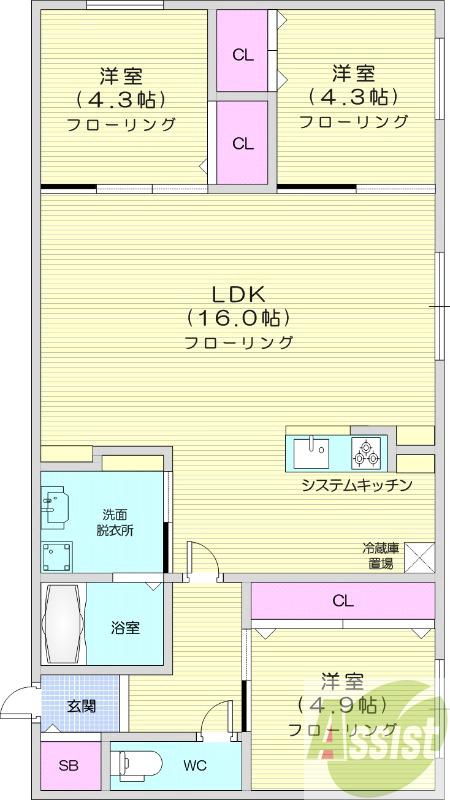 地下鉄南北線 麻生駅 徒歩9分 4階建 築3年の間取り写真