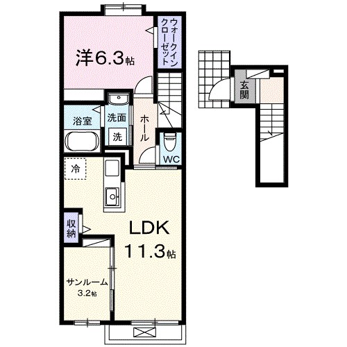 上田市下之条のアパートの間取り