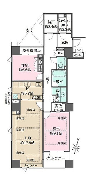 千代田区二番町のマンションの間取り