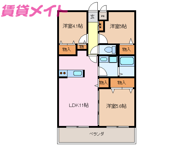 度会郡玉城町佐田のマンションの間取り