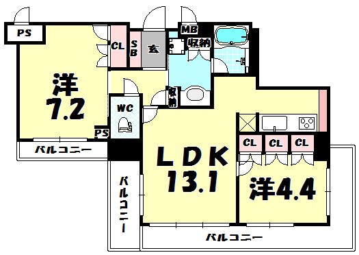 大阪市中央区西心斎橋のマンションの間取り