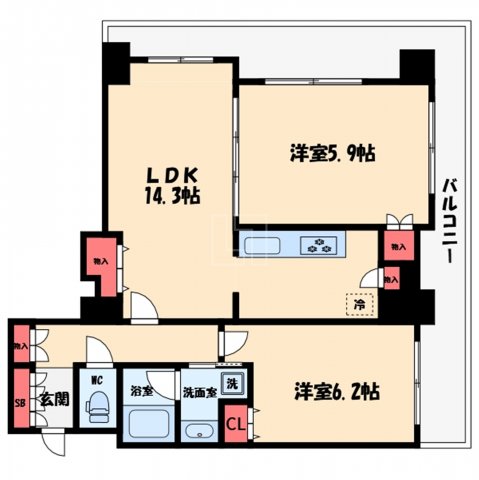 【大阪市中央区島之内のマンションの間取り】