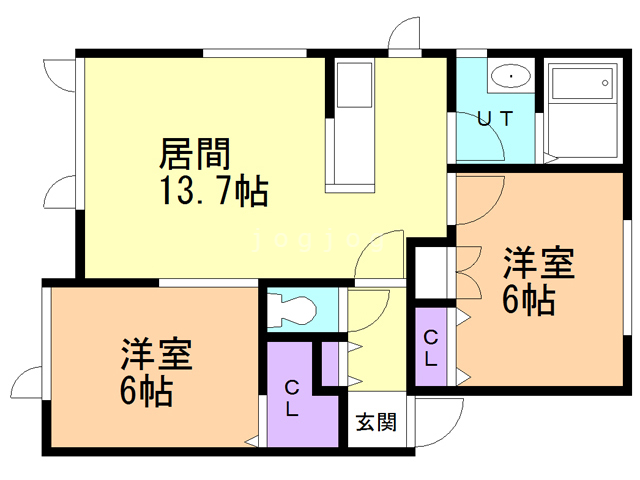 札幌市北区新琴似二条のアパートの間取り