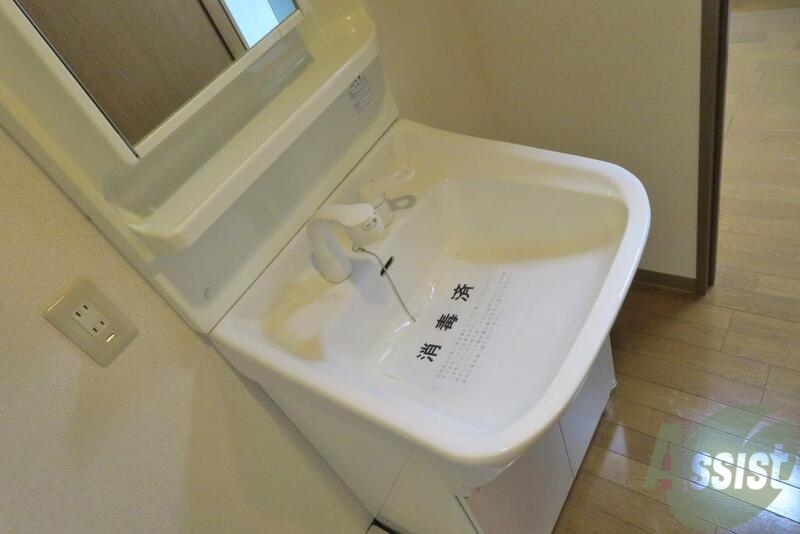 洗面設備　ひろめのボウルの洗面台がここにあります。