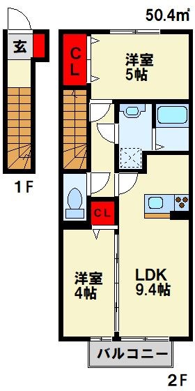 北九州市八幡西区大字楠橋のアパートの間取り