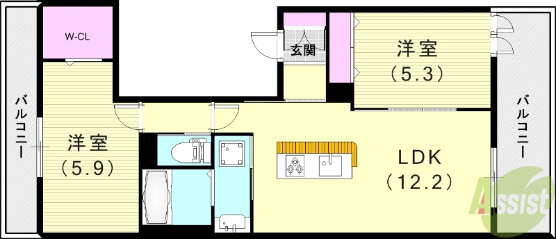 西宮市松山町のアパートの間取り