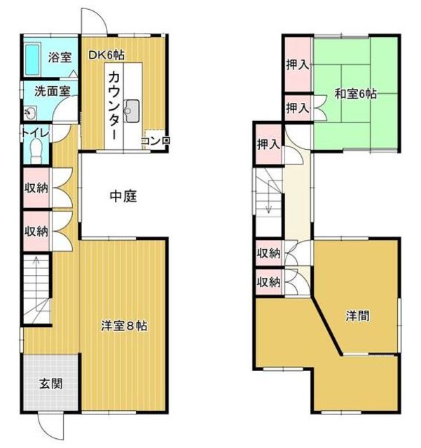 ＪＲ中央線 八王子駅 バス乗車時間：20分 最寄りバス停で下車 徒歩4分 2階建 築46年の間取り写真