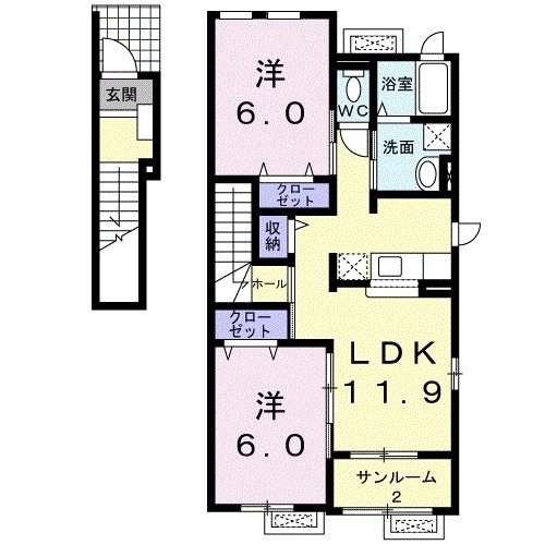 坂井市丸岡町今福のアパートの間取り