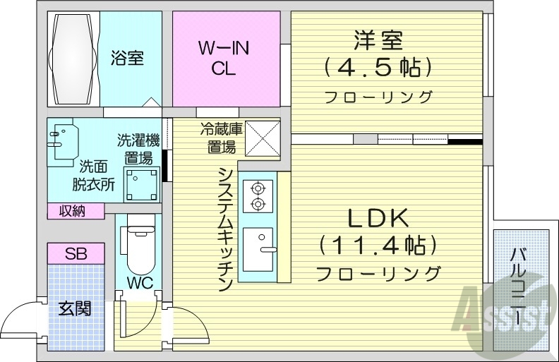 札幌市豊平区月寒西三条のマンションの間取り