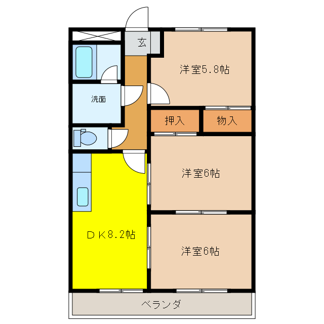 大垣市釜笛のアパートの間取り