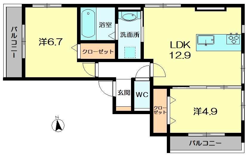 木津川市木津のアパートの間取り