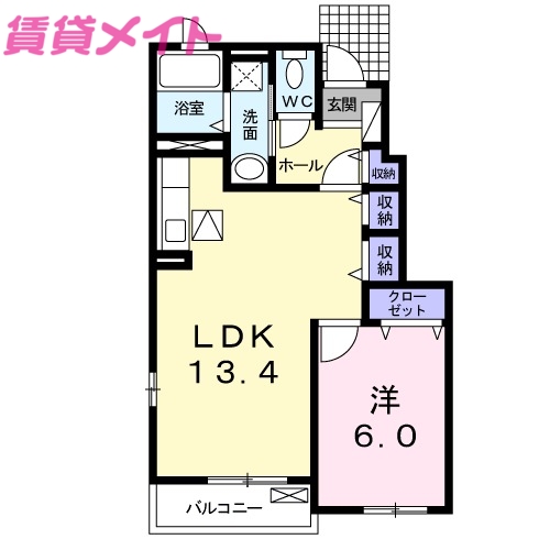 伊勢市上地町のアパートの間取り