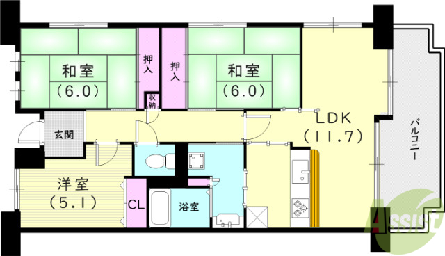 白鷹香枦園マンションの間取り