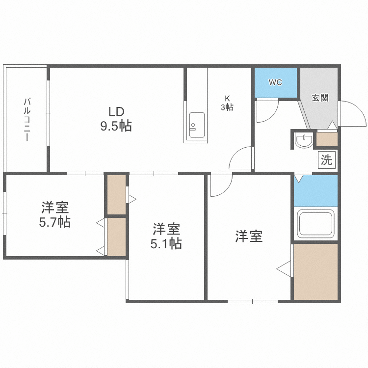 札幌市東区北十八条東のマンションの間取り