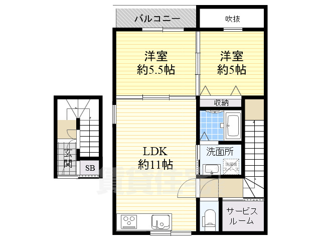 堺市西区上野芝向ヶ丘町のアパートの間取り