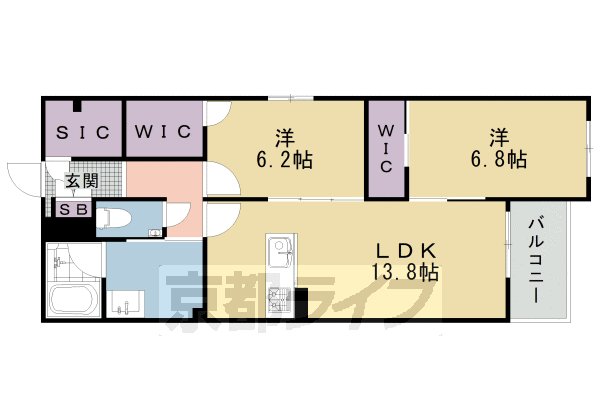 【京都市中京区西ノ京車坂町のマンションの間取り】