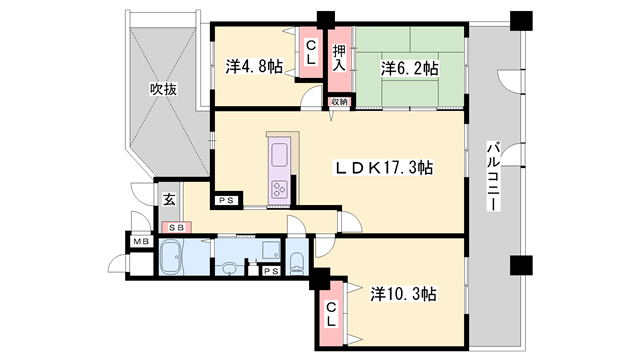 明石市東仲ノ町のマンションの間取り