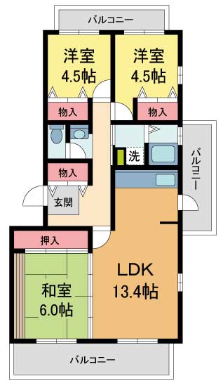 西宮市東山台のマンションの間取り