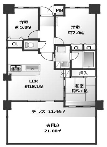 尼崎市栗山町のマンションの間取り