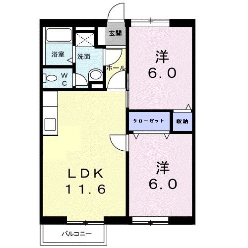 宇部市岩鼻町のアパートの間取り