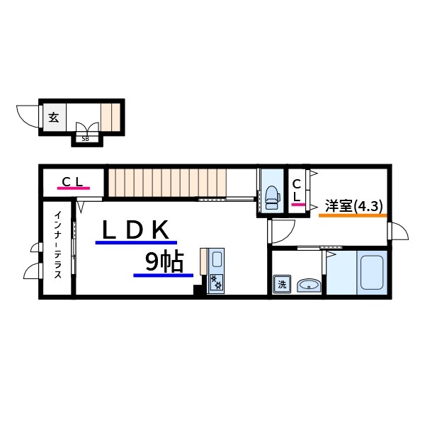 足立区東綾瀬のアパートの間取り