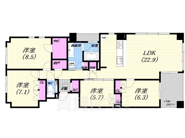 芦屋市朝日ケ丘町のマンションの間取り