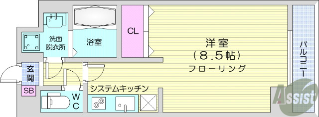 仙台市宮城野区元寺小路のマンションの間取り