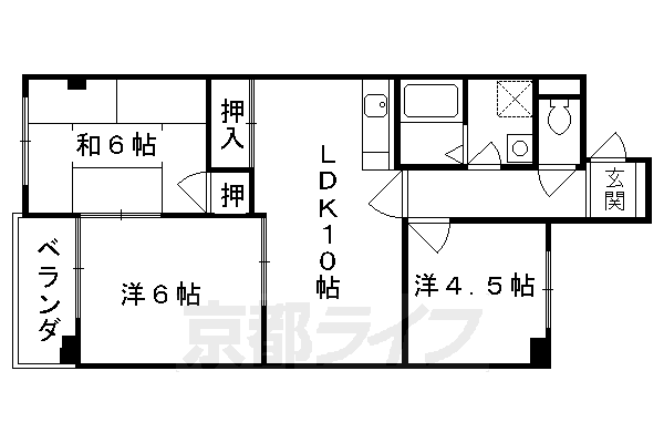 京都市山科区上花山講田町のマンションの間取り