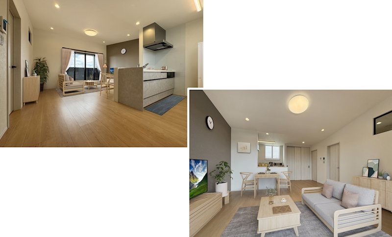 居室・リビング　傾斜天井の開放的なLDK★サッシ開口も大きいので明るいLDK