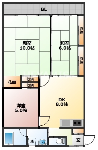 ＪＲ長崎本線 浦上駅 徒歩3分 7階建 築48年の間取り写真