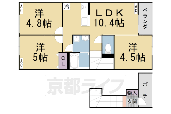 木津川市木津のアパートの間取り