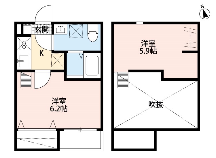 仙台市青葉区小田原のアパートの間取り