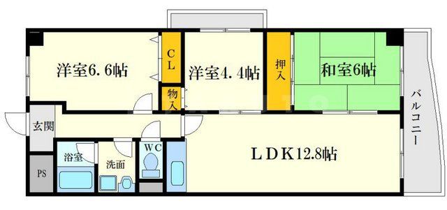 吹田市千里山高塚のマンションの間取り