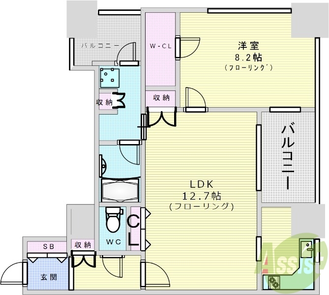 大阪市中央区東心斎橋のマンションの間取り