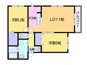 小樽市新富町のアパートの間取り