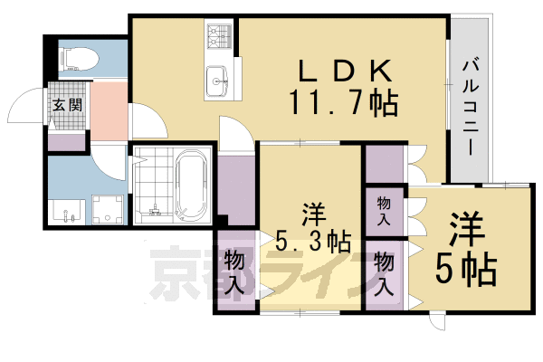 【京都市北区上賀茂桜井町のマンションの間取り】