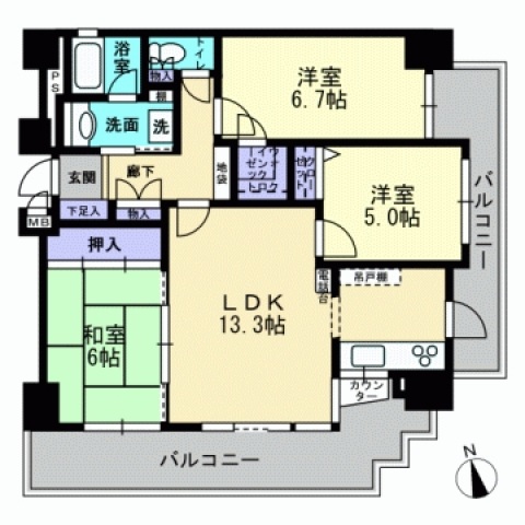 広島市中区小町のマンションの間取り