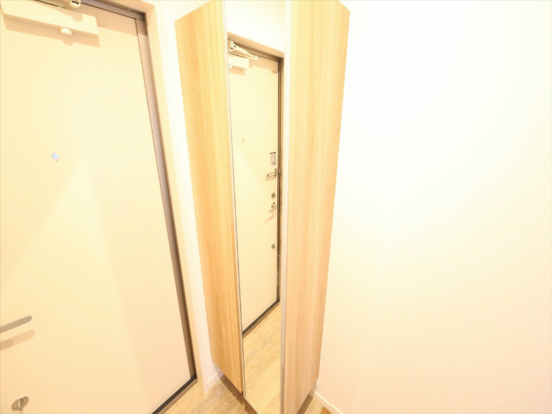 玄関　玄関　シューズボックス　姿見鏡付き（収納充実してます）