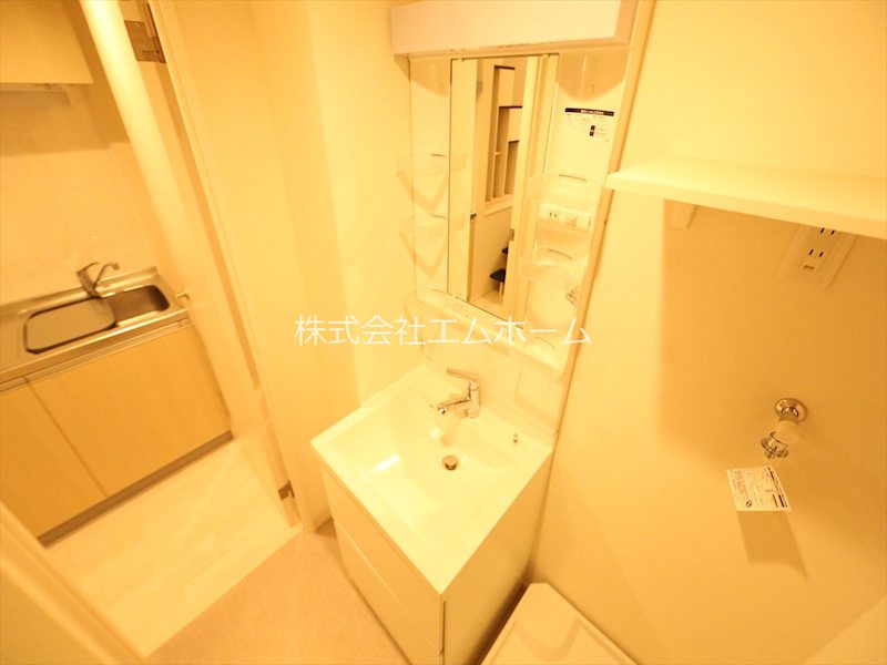 洗面設備　脱衣所　独立洗面台（シャンプードレッサー付）収納スペース有