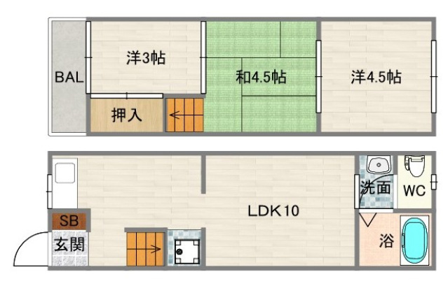 南海高野線 我孫子前駅 徒歩9分 2階建 築51年の間取り写真