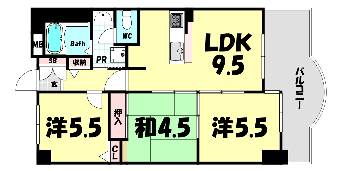 神戸市中央区浜辺通のマンションの間取り