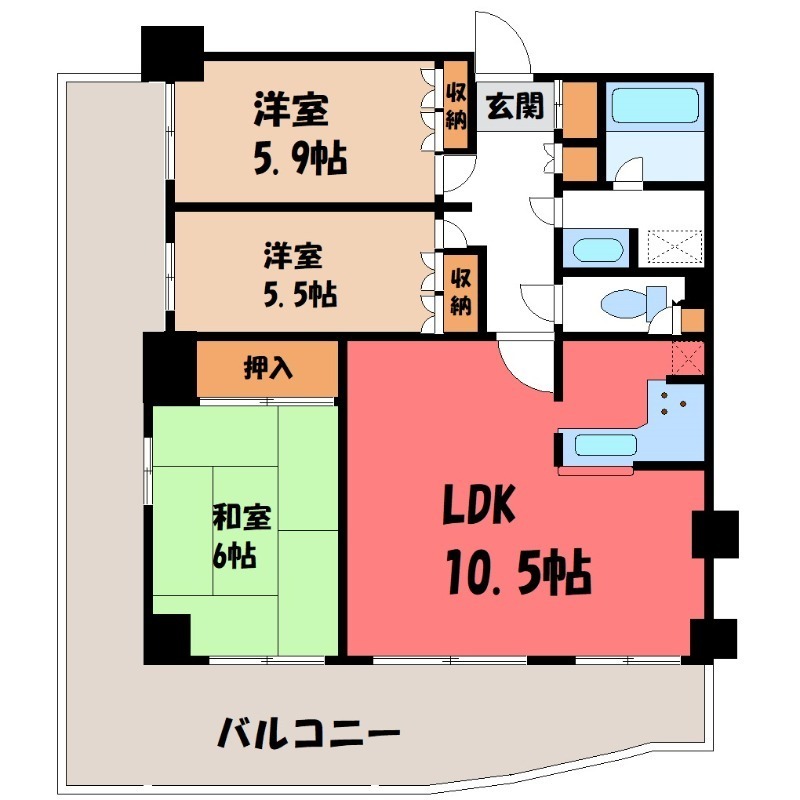 宇都宮市住吉町のマンションの間取り