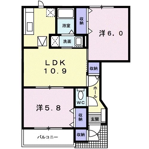 岡山市北区学南町のアパートの間取り