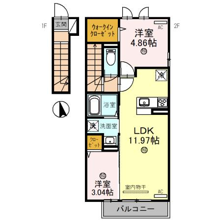 甲賀市信楽町長野のアパートの間取り