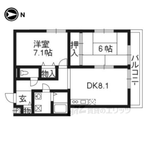 京都市西京区下津林大般若町のマンションの間取り