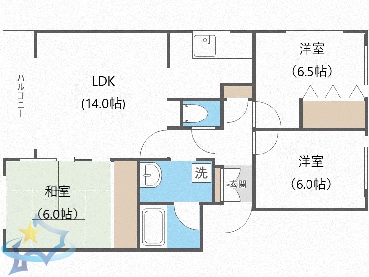 札幌市中央区南十八条西のマンションの間取り