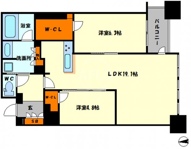 大阪市西区靱本町のマンションの間取り