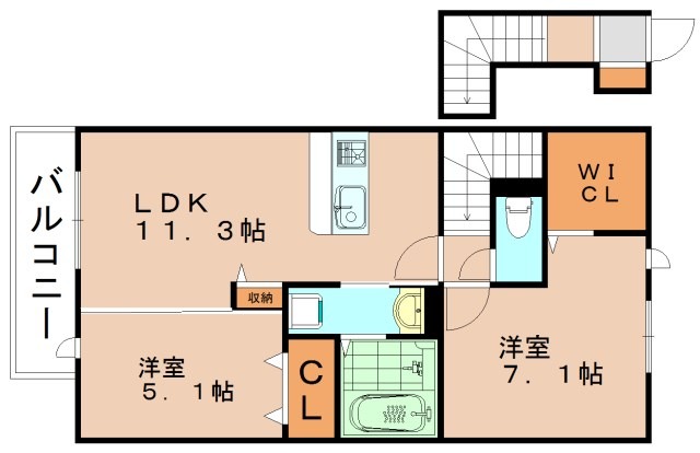 糟屋郡篠栗町和田のアパートの間取り