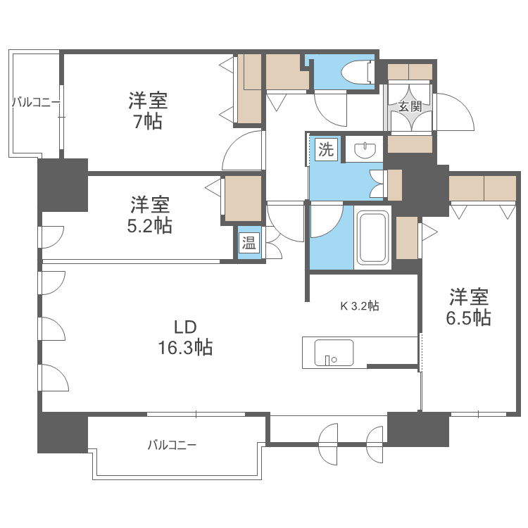 北広島市中央のマンションの間取り