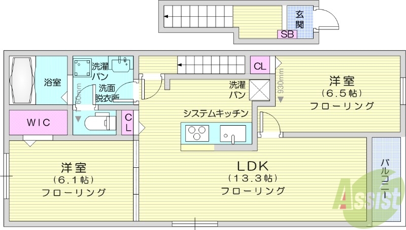 亘理郡亘理町逢隈下郡のアパートの間取り